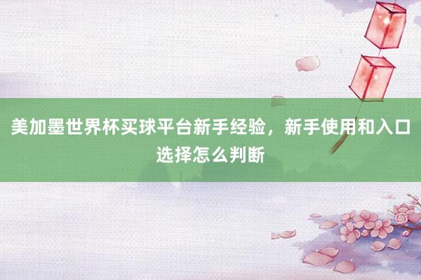 美加墨世界杯买球平台新手经验，新手使用和入口选择怎么判断