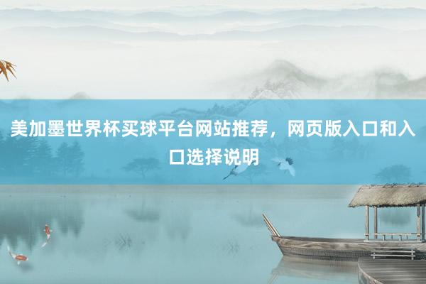 美加墨世界杯买球平台网站推荐，网页版入口和入口选择说明