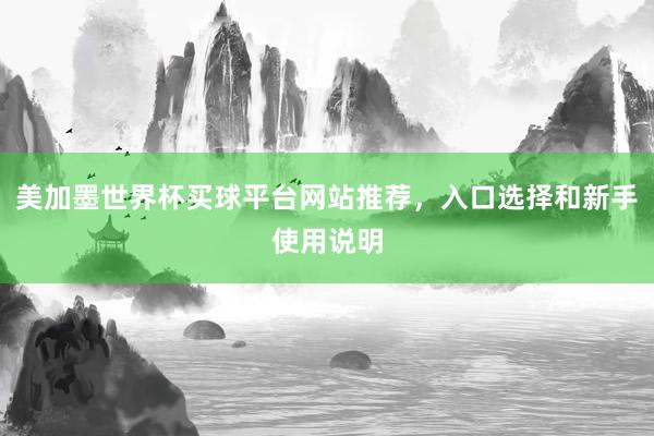 美加墨世界杯买球平台网站推荐，入口选择和新手使用说明